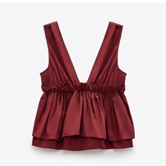Zara Ruffled Poplin Top - Picture 1 of 7